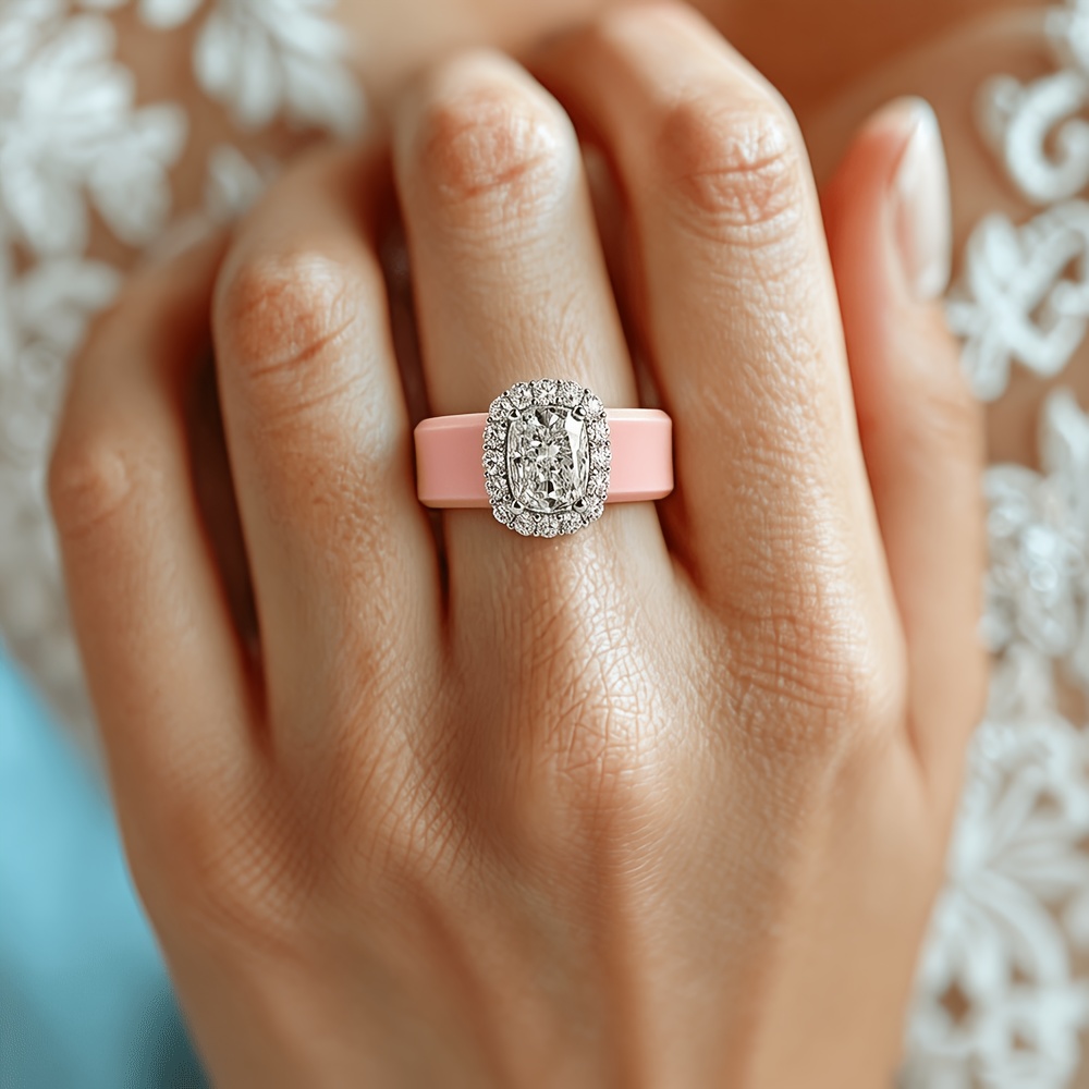 Women's Elegant Silicone Ring with Cushion-Shaped Center Stone